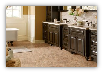 Vinyl is an inexpensive flooring option and is able to mimic natural stone, as seen above.
