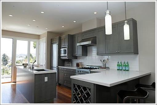 Dark grey variation on custom-cabinet kitchen remodeling and renovation.